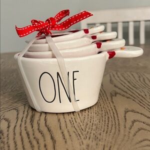 Rae Dunn Snowman Ceramic measuring Cups with Red and White Accents